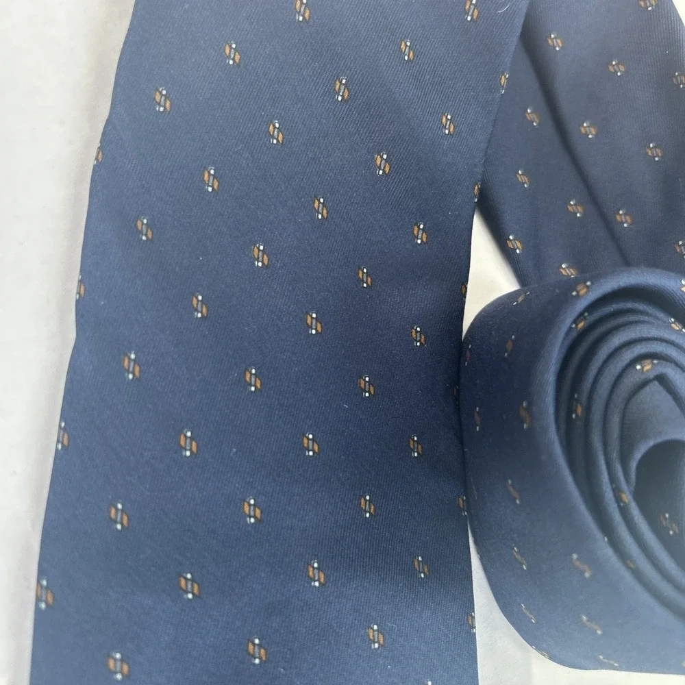 Vintage Charles Jourdan Paris Silk Tie Blue With Sm. Gold Pattern Luxe Designer